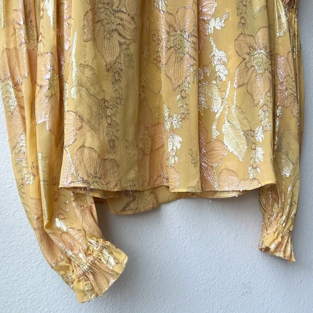 Ulla Johnson Aster Metallic Floral Blouse in Gold Orange Citrine Sz 2